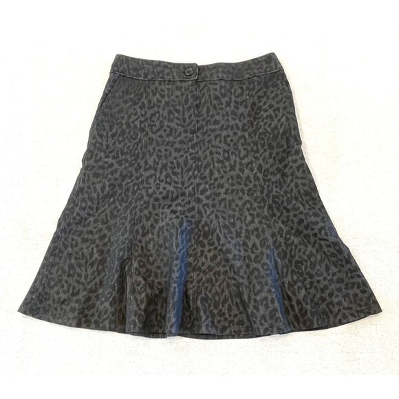 Sandro Knee-Length Charcoal Gray Denim Skirt Women's Size 8 Leopard Print - Picture 1 of 7